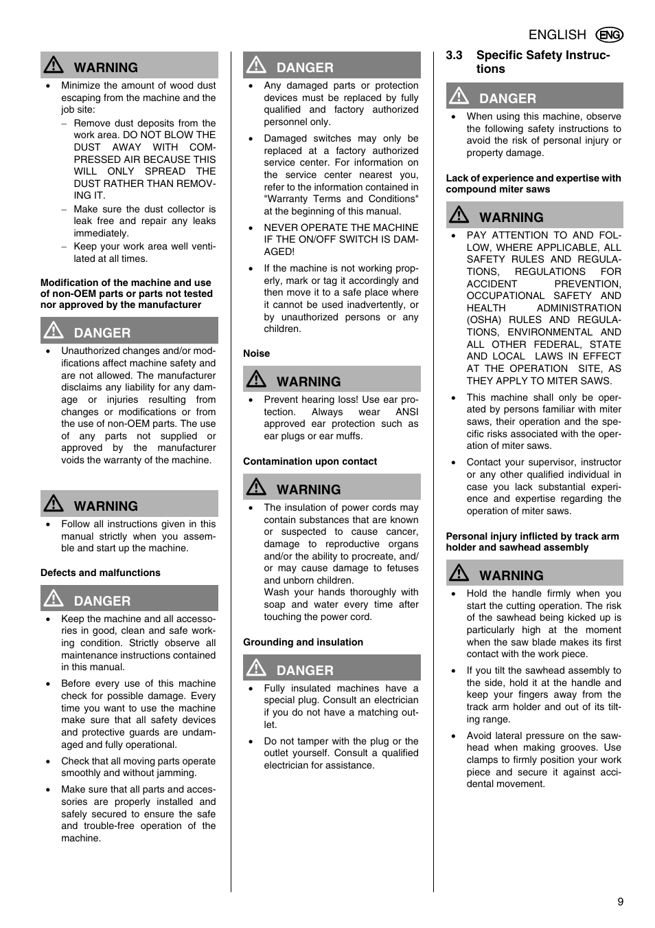 Elektra Beckum KGS 303 User Manual | Page 9 / 64