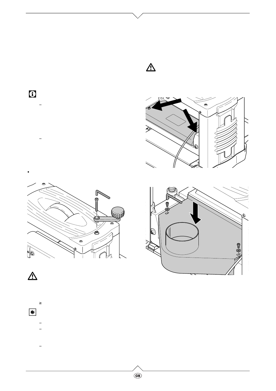 Installation and connection, Fixing the planer, Installation of the rise and fall mechanism crank | Connection of a dust collector | Elektra Beckum DH 315 User Manual | Page 6 / 16