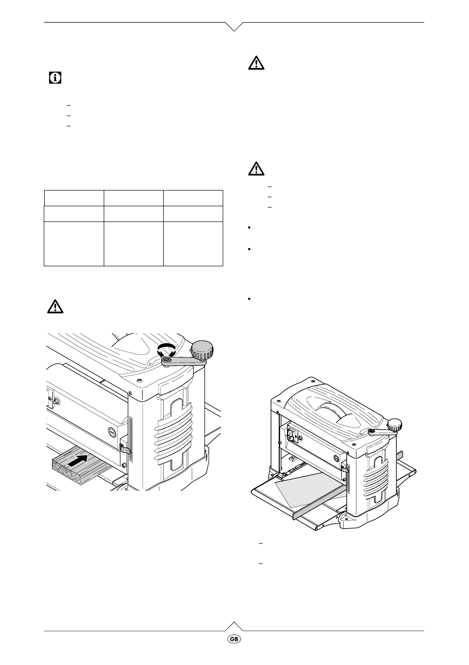 Planing workpieces, Care and maintenance, Alignment of infeed and outfeed table | Elektra Beckum DH 315 User Manual | Page 8 / 16