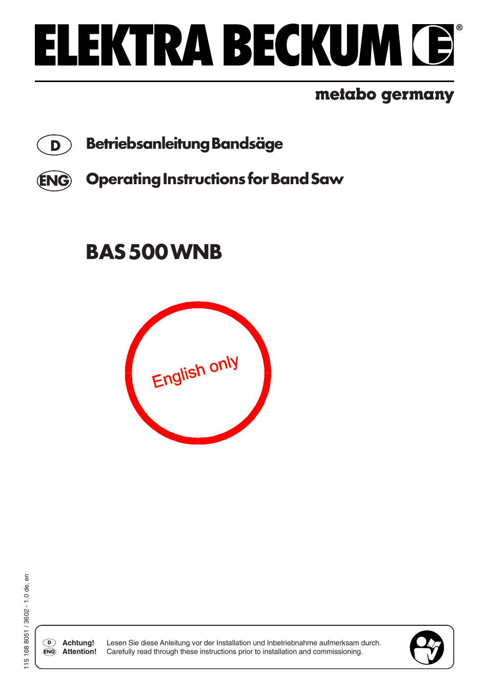 Elektra Beckum BAS 500 WNB User Manual | 7 pages