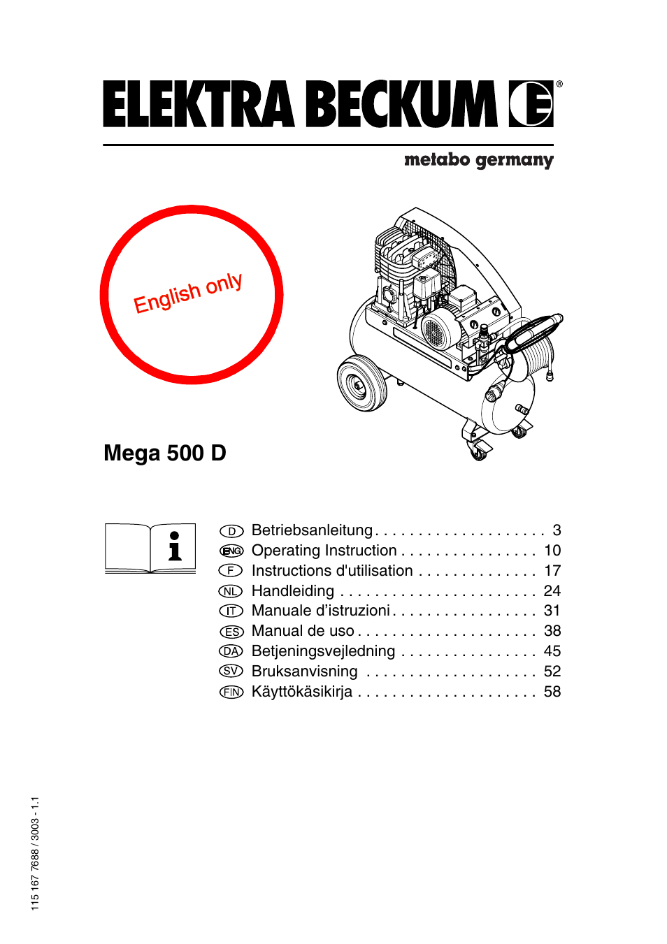 Elektra Beckum Mega 500 D User Manual | 10 pages