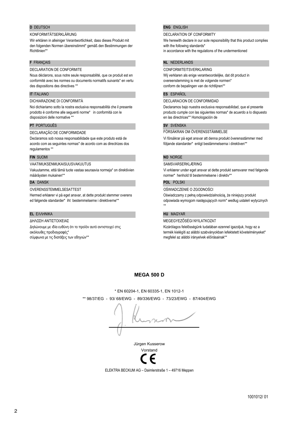 Mega 500 d | Elektra Beckum Mega 500 D User Manual | Page 2 / 10