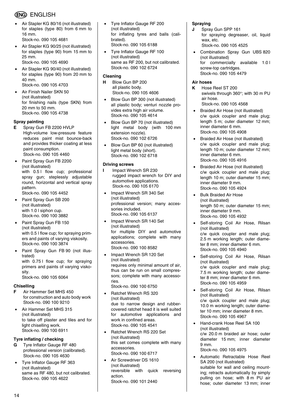 Spray painting, Chiselling, Tyre inflating / checking | Cleaning, Driving screws, Spraying, Air hoses, English | Elektra Beckum Mega 500 D User Manual | Page 7 / 10