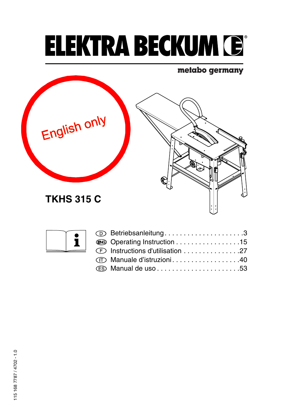 Elektra Beckum TKHS 315 C User Manual | 15 pages