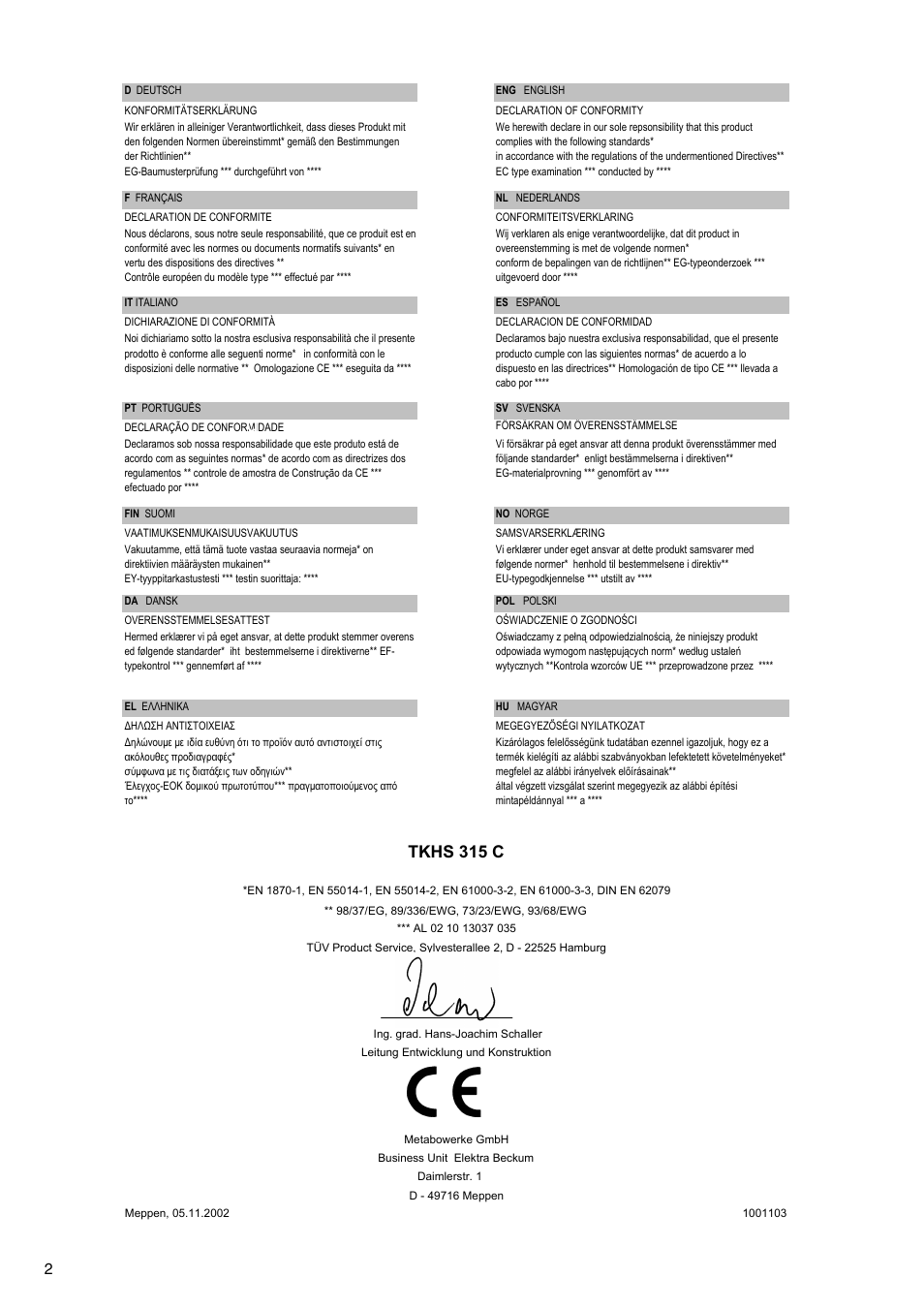 Tkhs 315 c | Elektra Beckum TKHS 315 C User Manual | Page 2 / 15