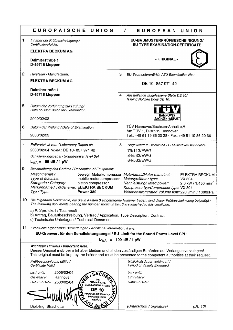 Elektra Beckum Power 380 User Manual | Page 8 / 8