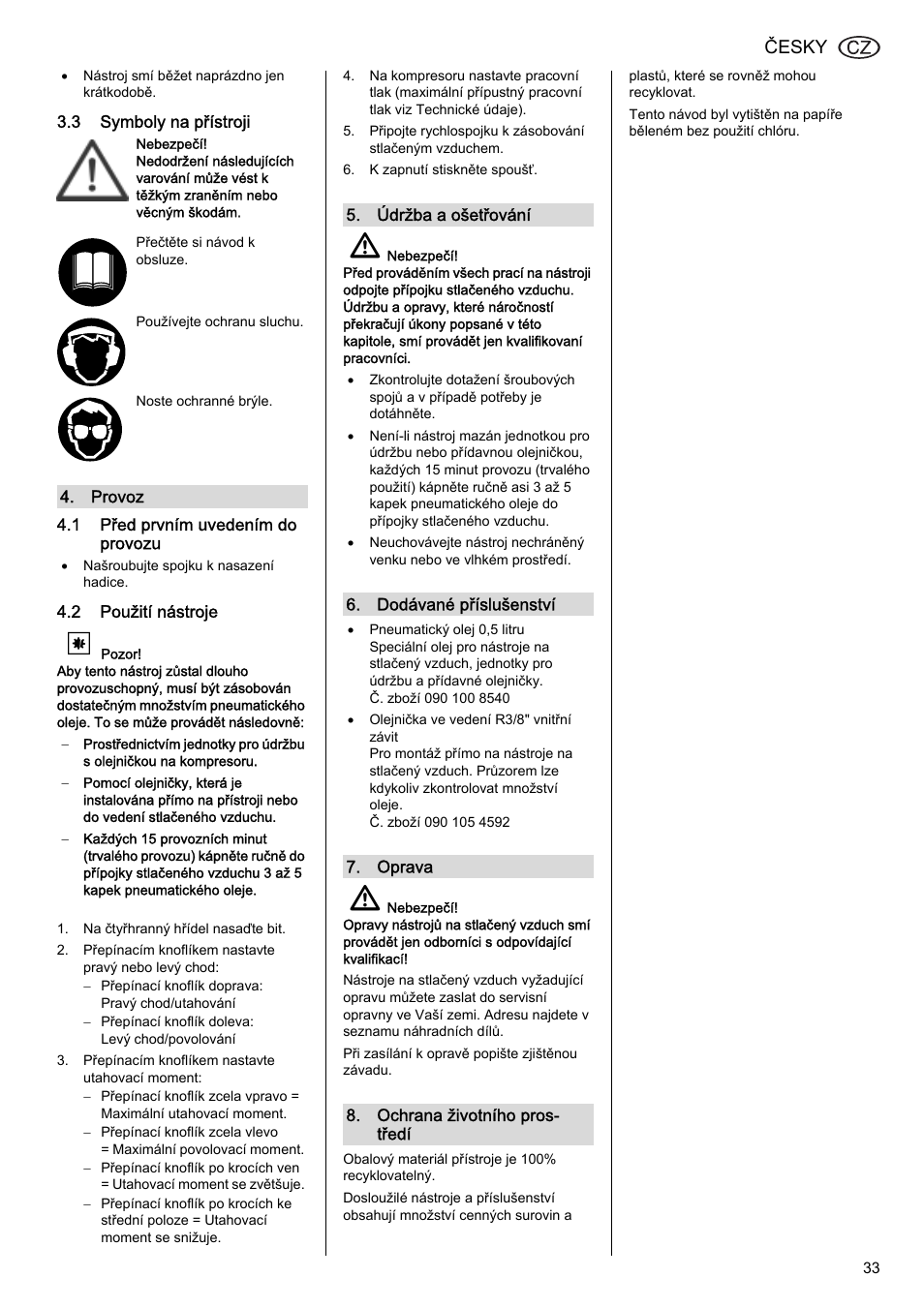 Česky | Elektra Beckum SR 4900 L User Manual | Page 33 / 48