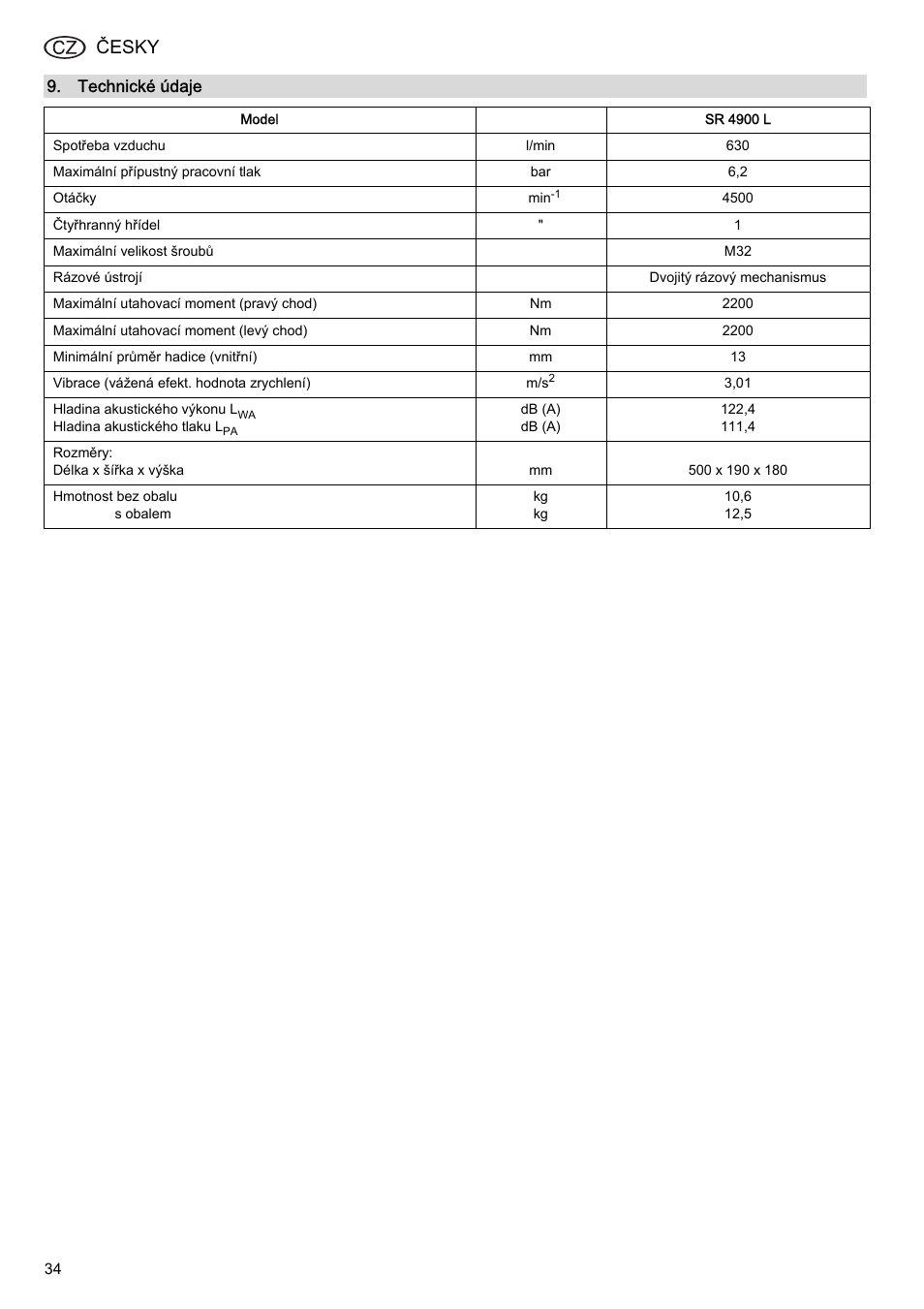 Česky | Elektra Beckum SR 4900 L User Manual | Page 34 / 48