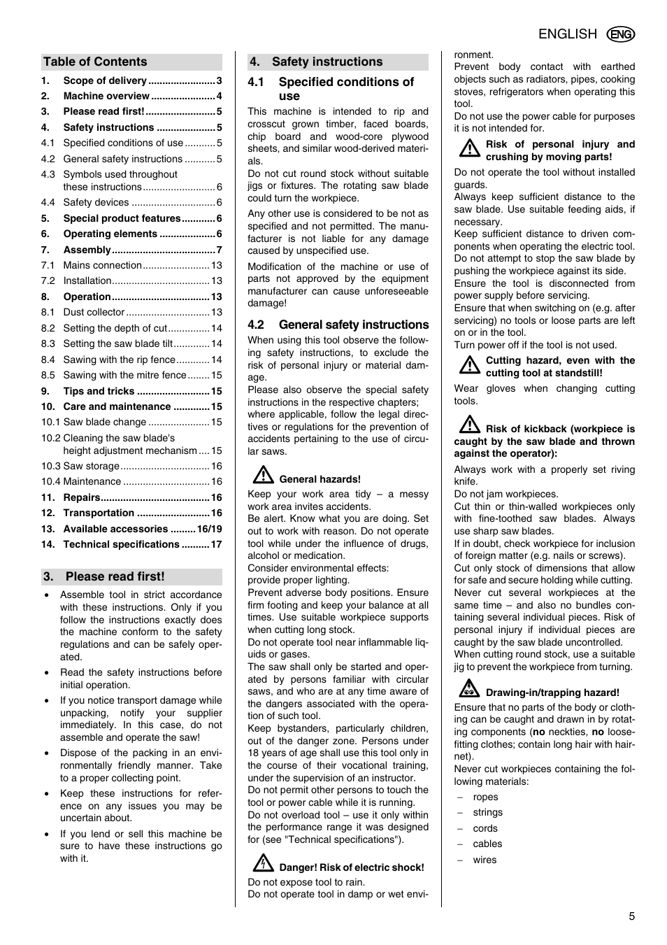 Elektra Beckum TKHS 315 (AUS) User Manual | Page 5 / 20