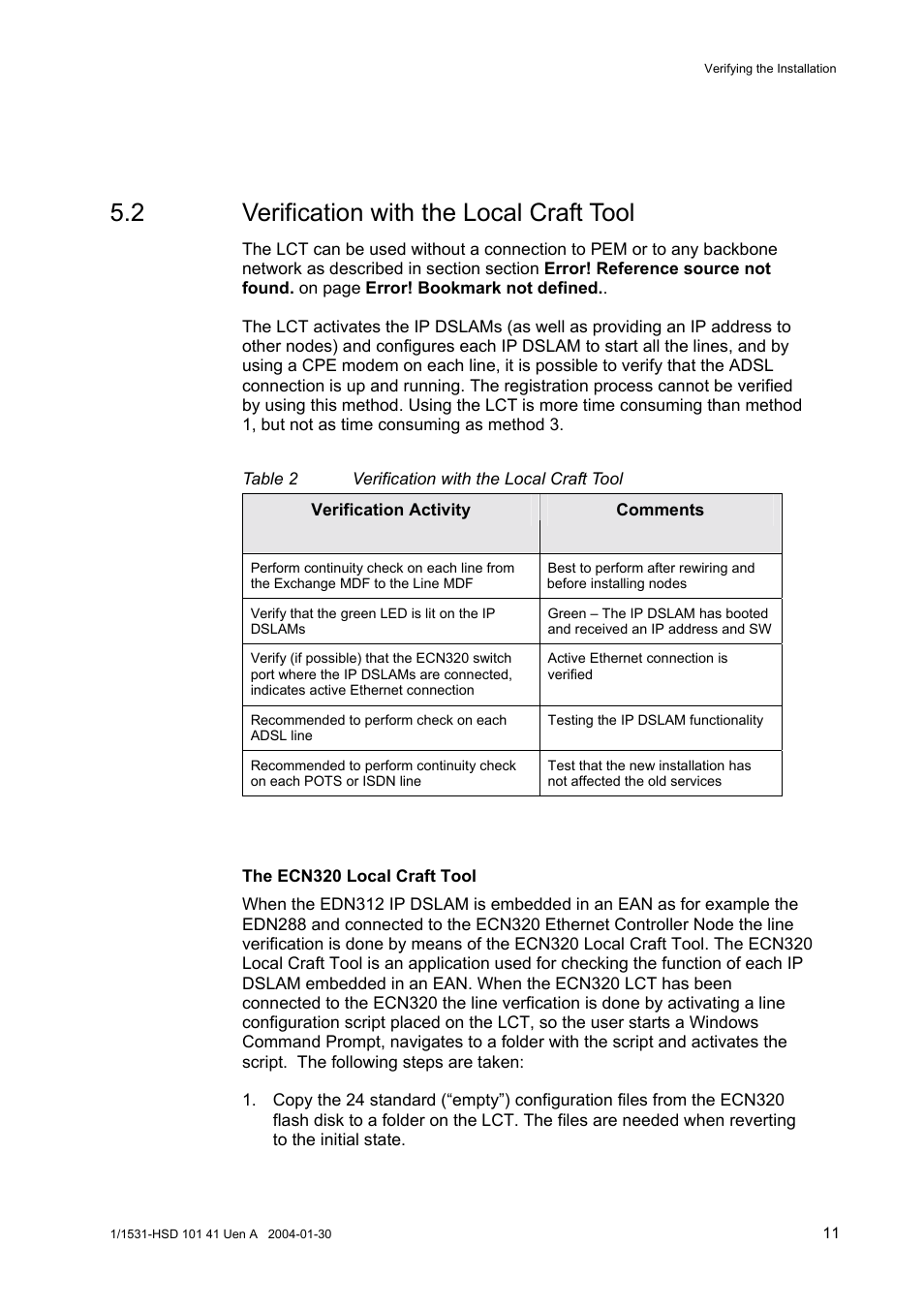 2 verification with the local craft tool | Ericsson EDN312 User Manual | Page 15 / 20