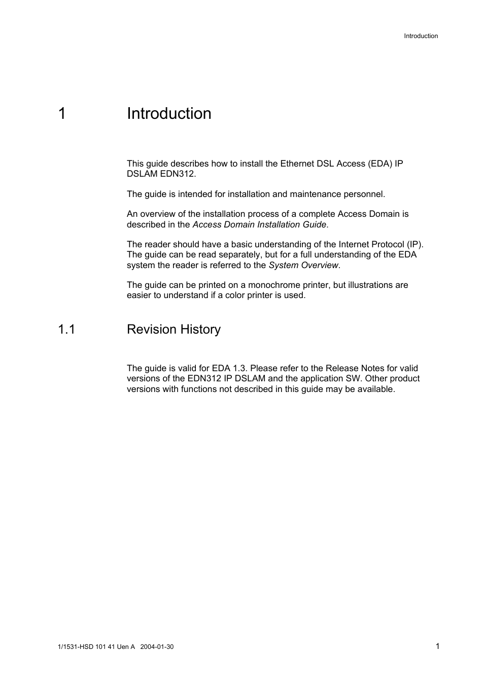 1 introduction, 1 revision history | Ericsson EDN312 User Manual | Page 5 / 20