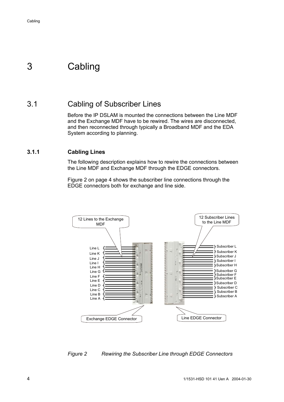 3 cabling, 1 cabling of subscriber lines, 1 cabling lines | Ericsson EDN312 User Manual | Page 8 / 20