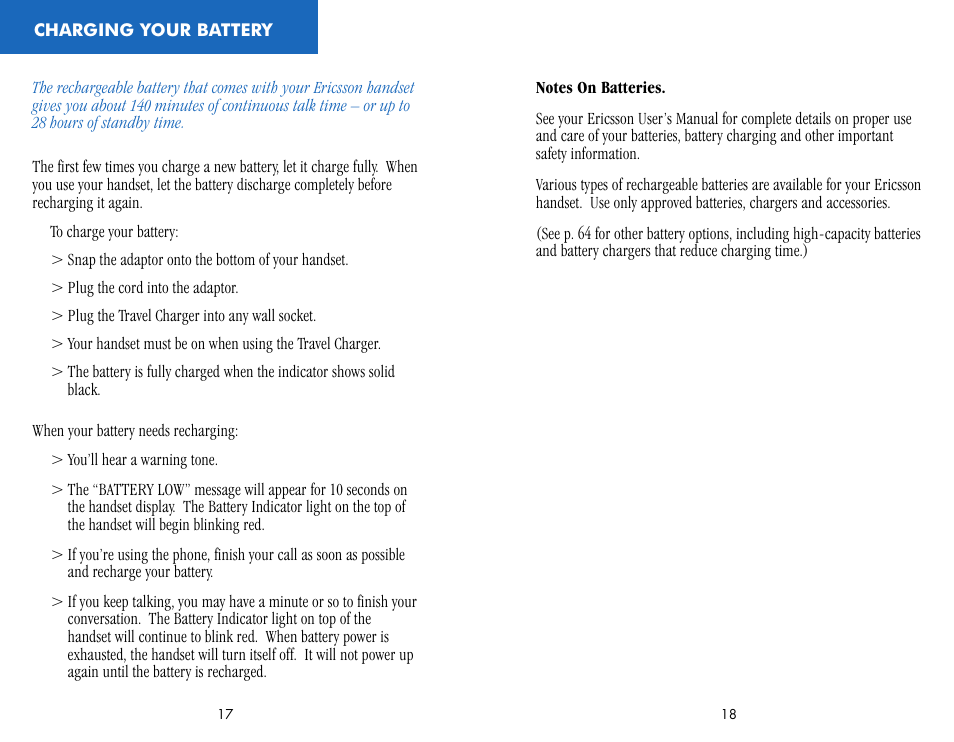 Charging your battery | Ericsson CF388 User Manual | Page 12 / 36
