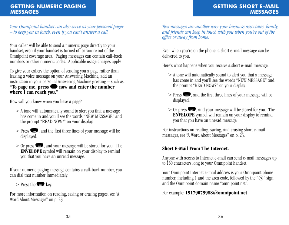 Getting numeric paging messages, Getting short e-mail messages | Ericsson CF388 User Manual | Page 21 / 36