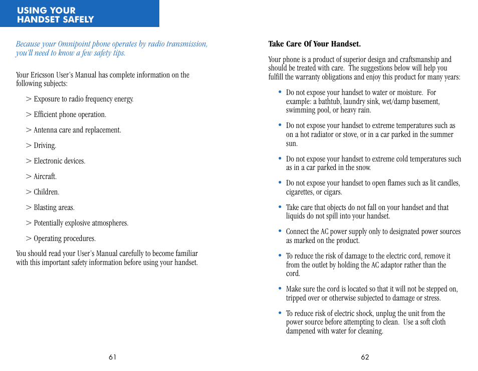 Using your handset safely | Ericsson CF388 User Manual | Page 34 / 36
