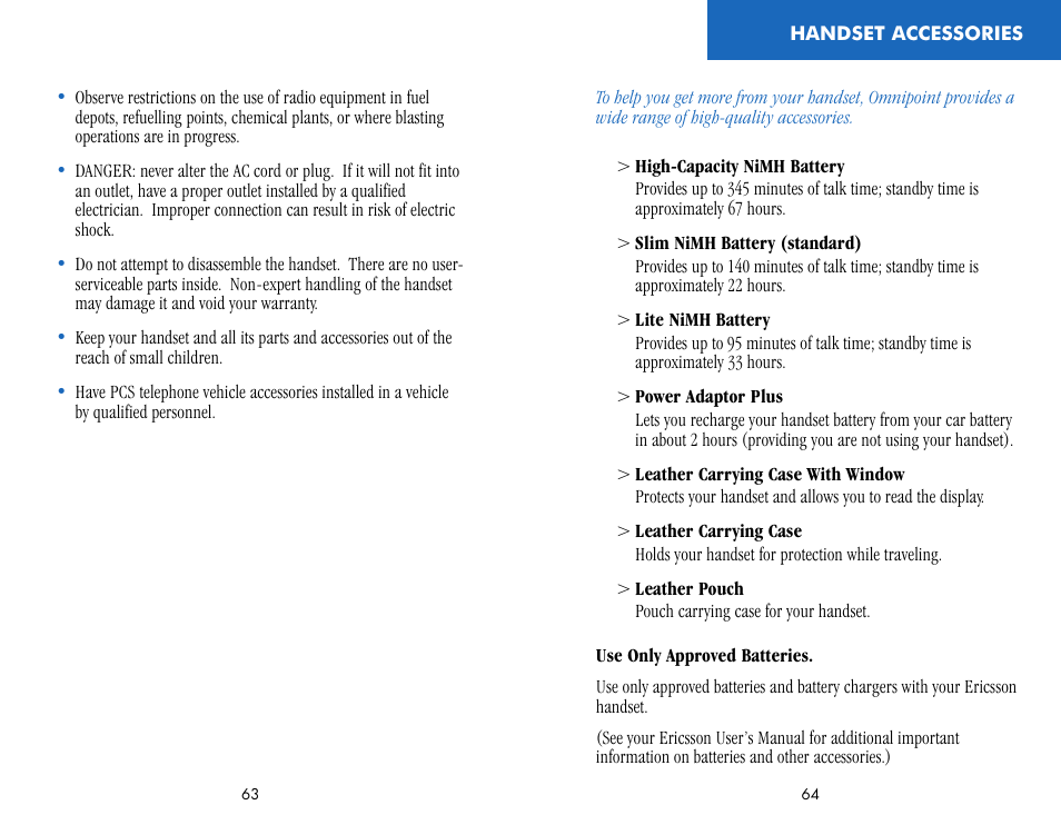 Handset accessories | Ericsson CF388 User Manual | Page 35 / 36