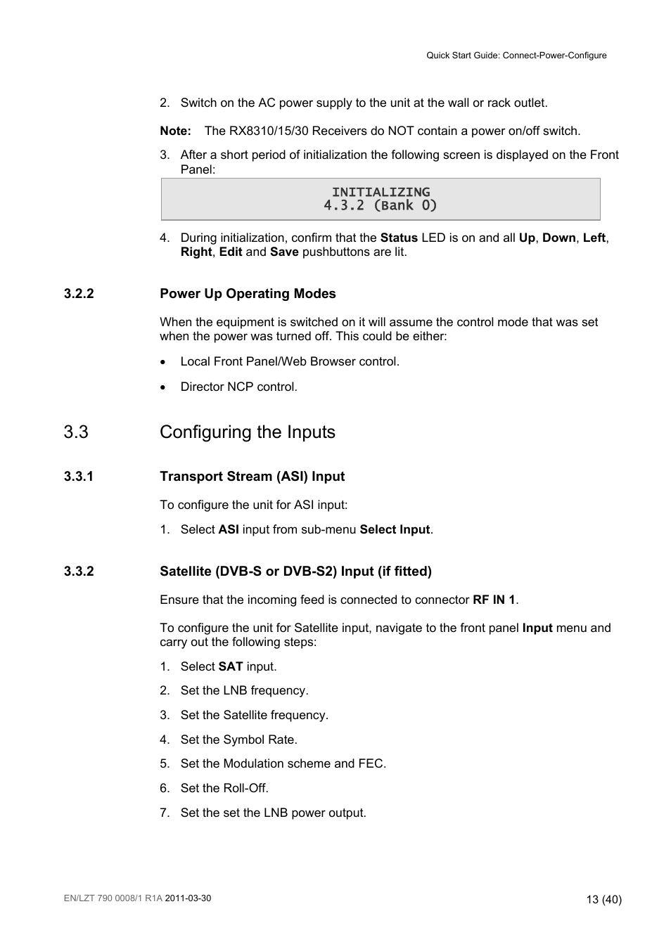 3 configuring the inputs, Configuring the inputs | Ericsson Distribution Receivers RX8315 User Manual | Page 13 / 40