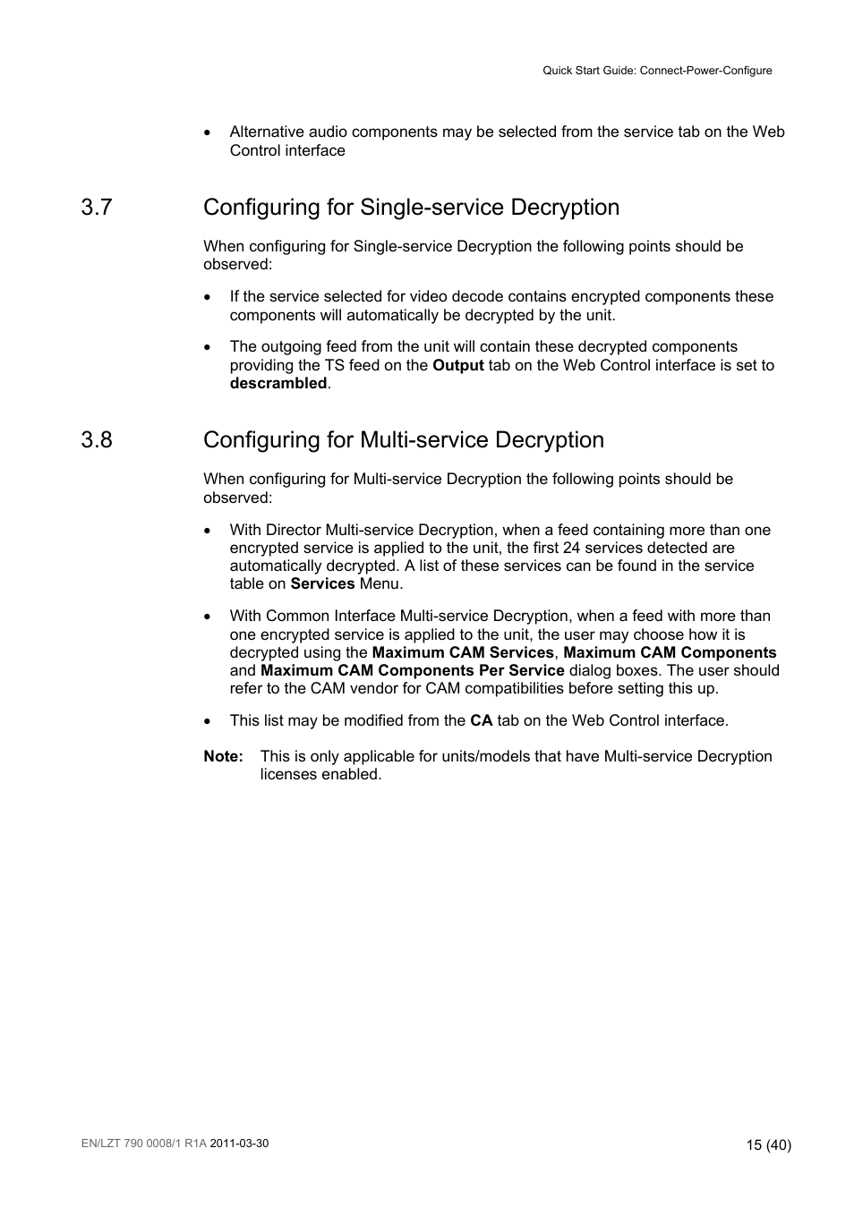 7 configuring for single-service decryption, 8 configuring for multi-service decryption, Configuring for single-service decryption | Configuring for multi-service decryption | Ericsson Distribution Receivers RX8315 User Manual | Page 15 / 40