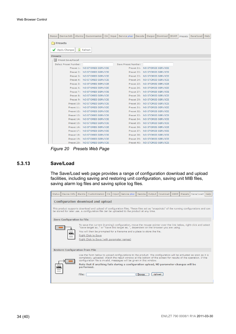 Figure 20, 13 save/load | Ericsson Distribution Receivers RX8315 User Manual | Page 34 / 40