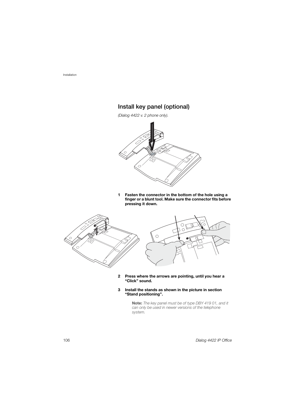 Install key panel (optional) | Ericsson DIALOG 4422 User Manual | Page 106 / 116