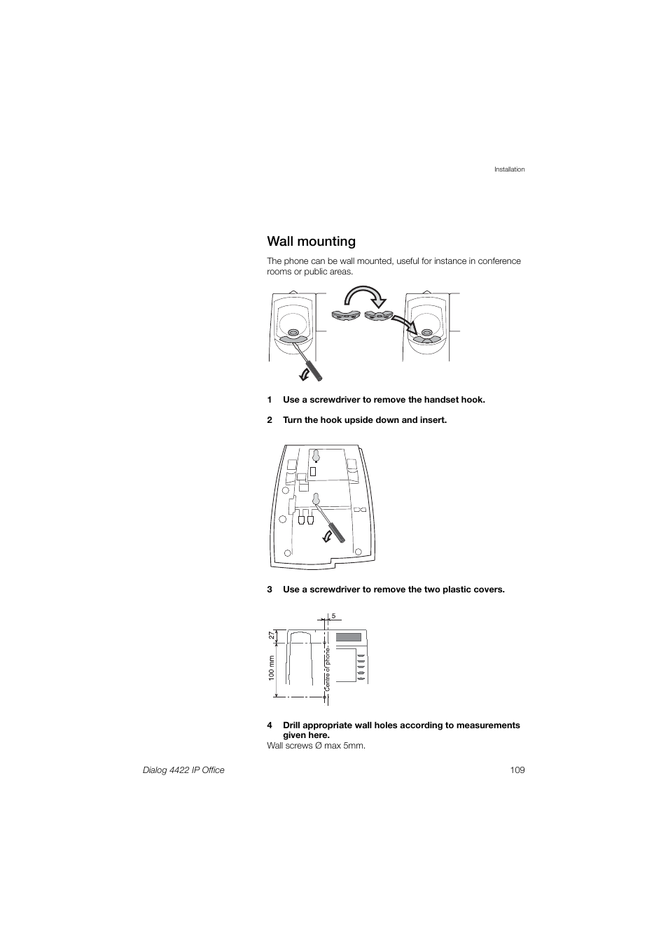 Wall mounting | Ericsson DIALOG 4422 User Manual | Page 109 / 116