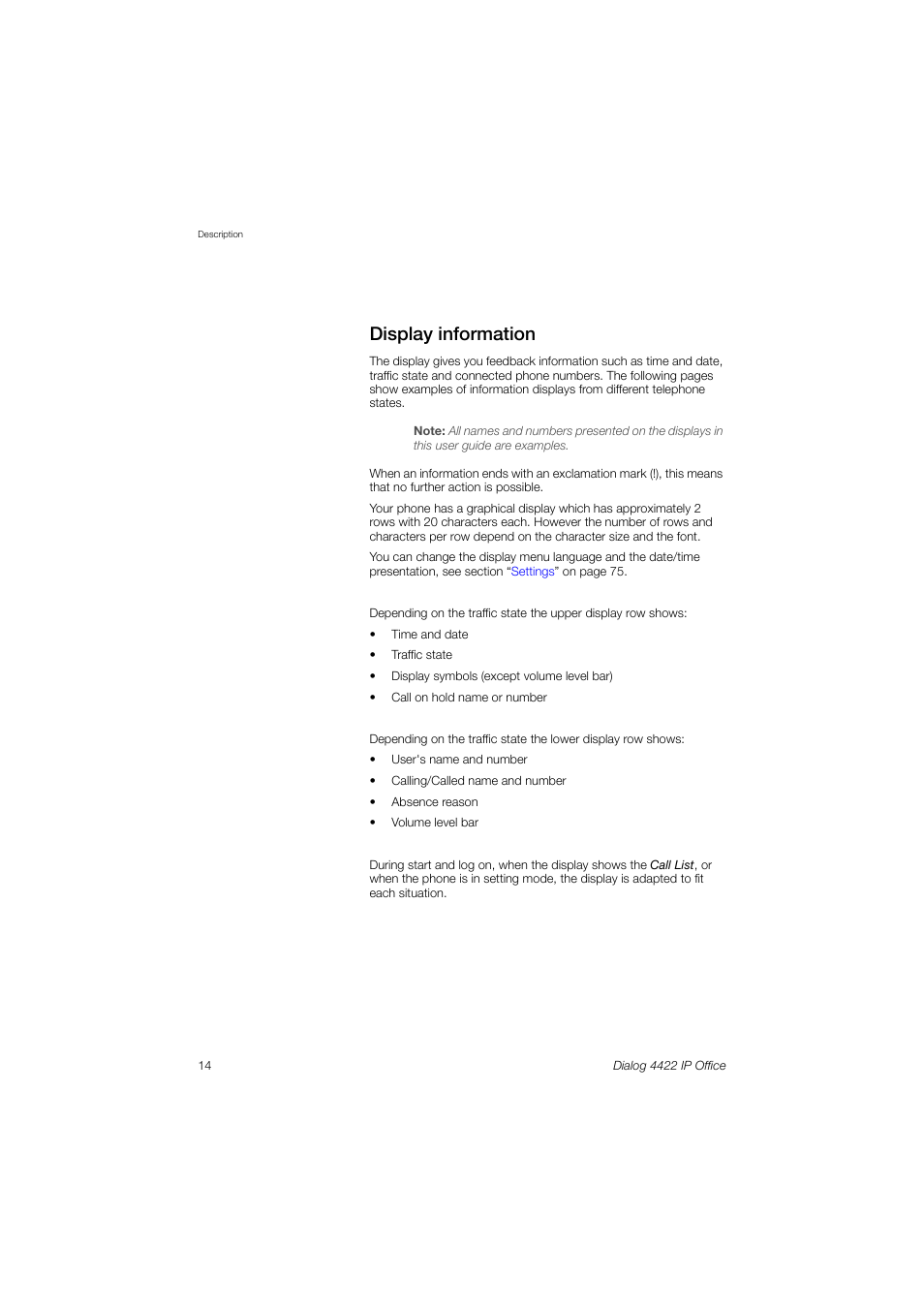 Display information | Ericsson DIALOG 4422 User Manual | Page 14 / 116