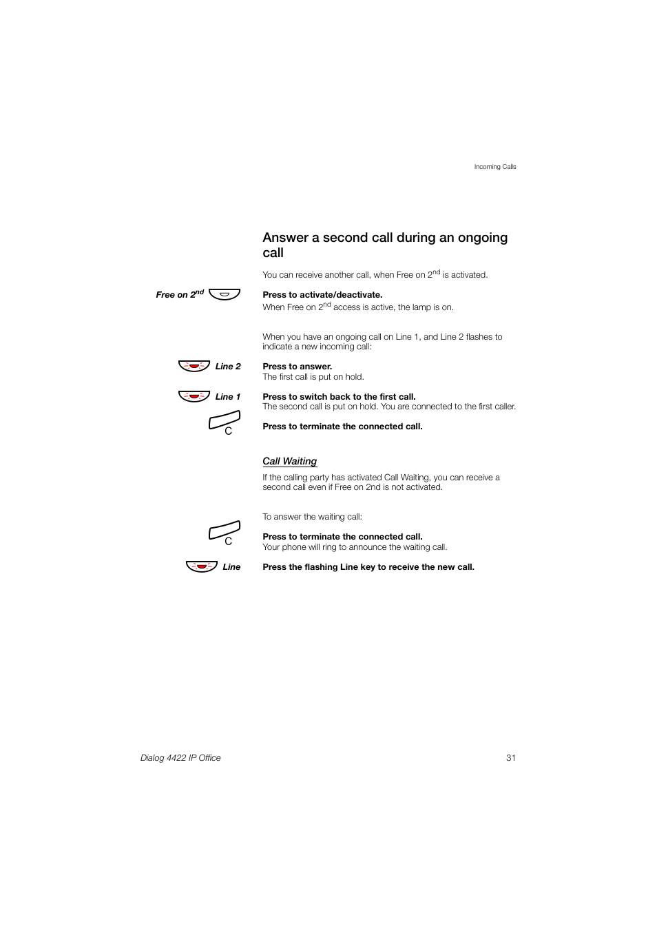 Answer a second call during an ongoing call | Ericsson DIALOG 4422 User Manual | Page 31 / 116