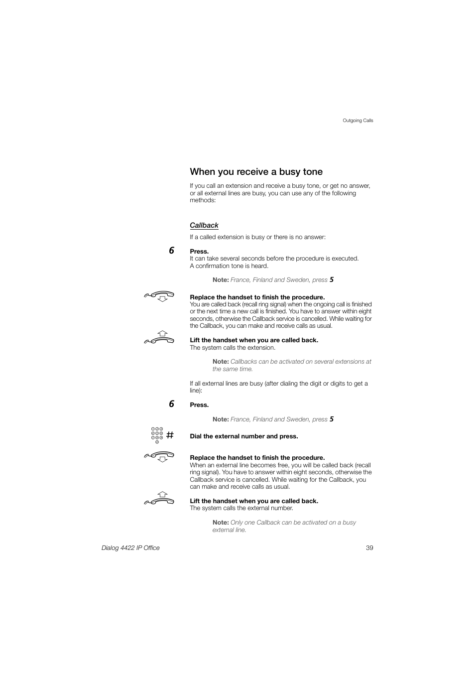 When you receive a busy tone | Ericsson DIALOG 4422 User Manual | Page 39 / 116