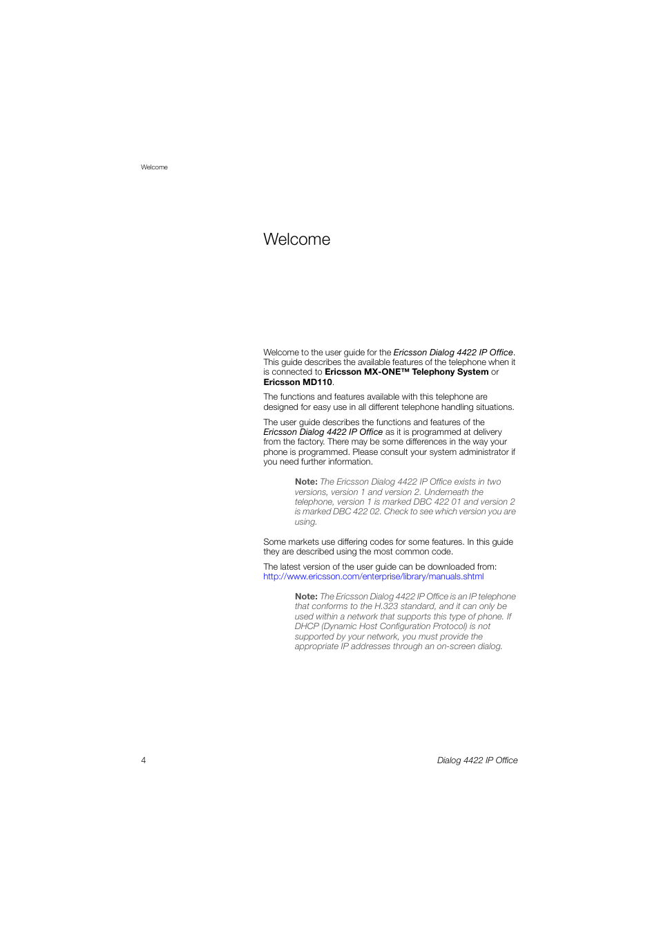 Welcome | Ericsson DIALOG 4422 User Manual | Page 4 / 116