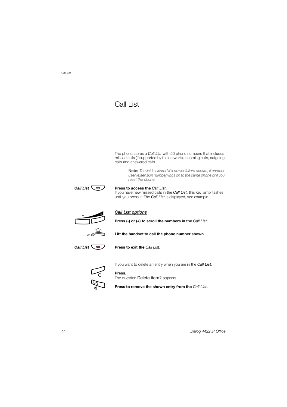 Call list | Ericsson DIALOG 4422 User Manual | Page 44 / 116