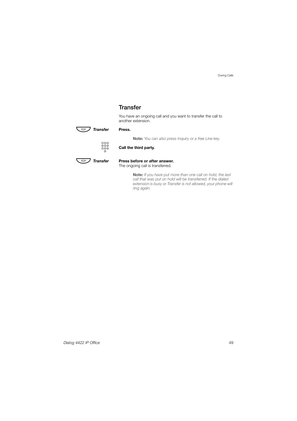 Transfer, Ction | Ericsson DIALOG 4422 User Manual | Page 49 / 116