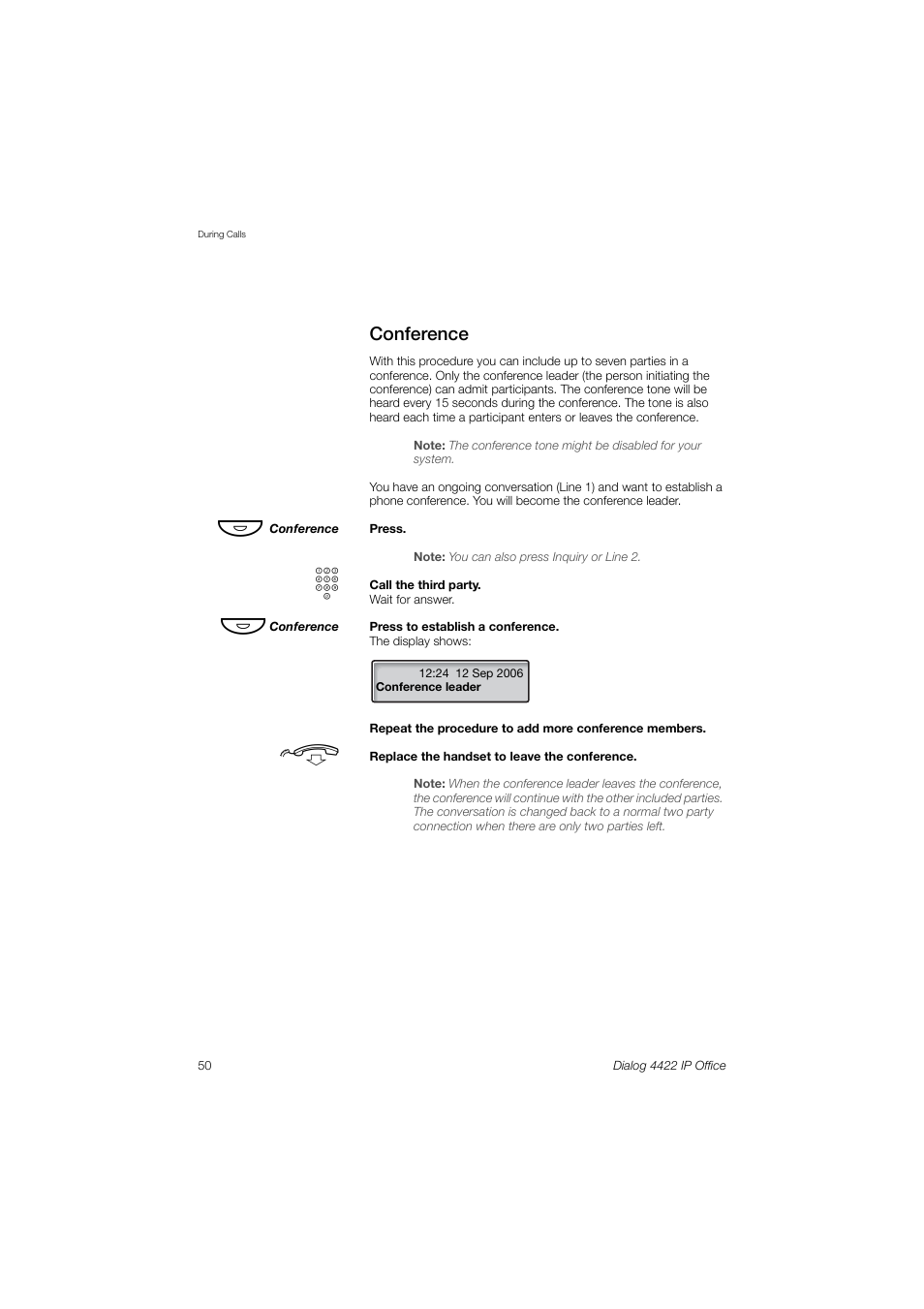 Conference | Ericsson DIALOG 4422 User Manual | Page 50 / 116