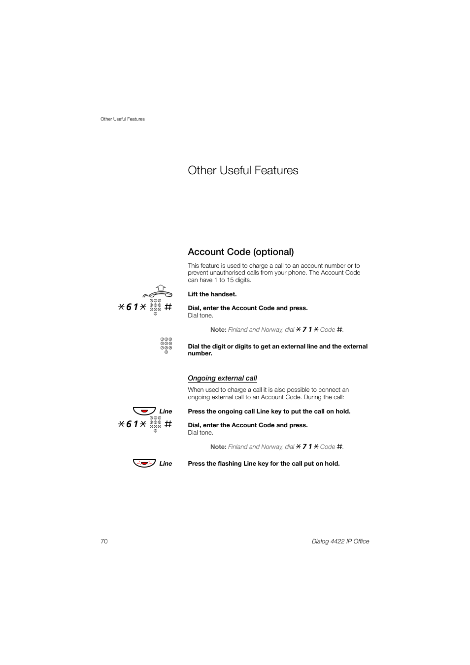 Other useful features, Account code (optional), 61* z | Ericsson DIALOG 4422 User Manual | Page 70 / 116