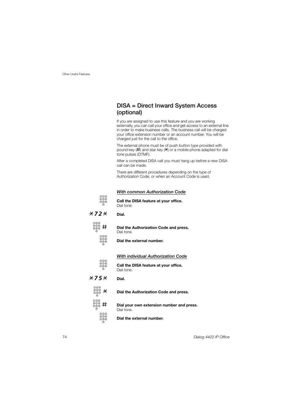 Disa = direct inward system access (optional) | Ericsson DIALOG 4422 User Manual | Page 74 / 116