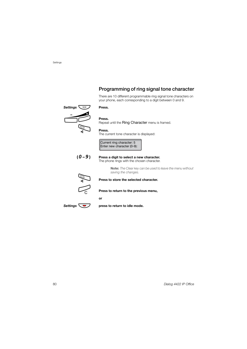 Programming of ring signal tone character | Ericsson DIALOG 4422 User Manual | Page 80 / 116