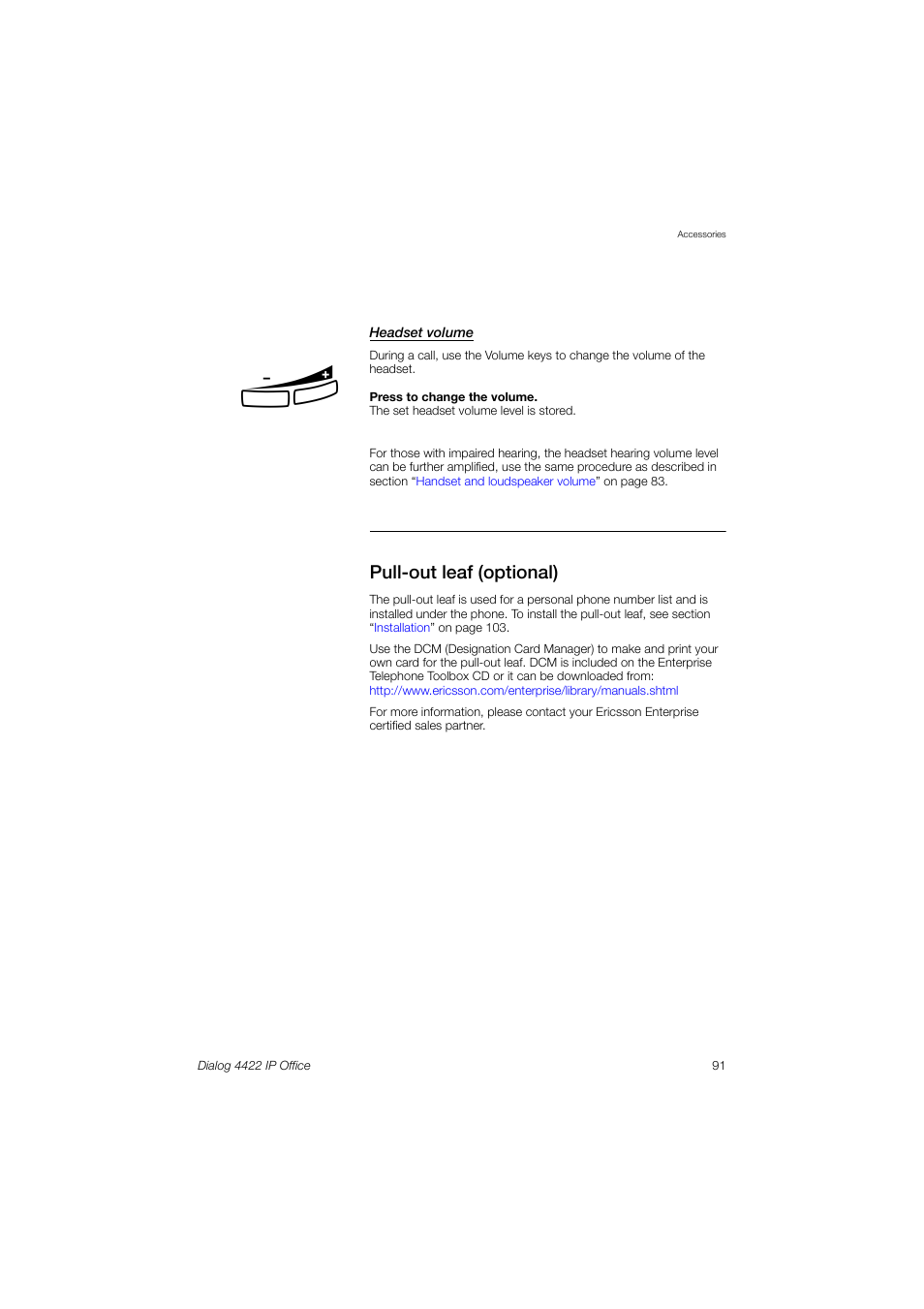 Pull-out leaf (optional) | Ericsson DIALOG 4422 User Manual | Page 91 / 116