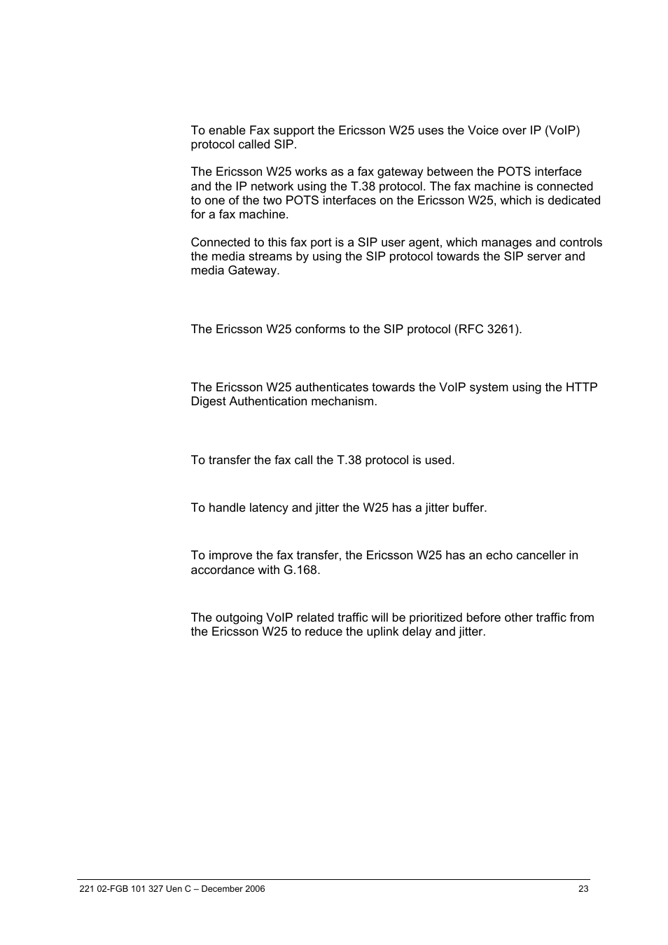 5fax support (w25 only), 1 signaling, 2 security | 3 media stream | Ericsson W2x Series User Manual | Page 23 / 33