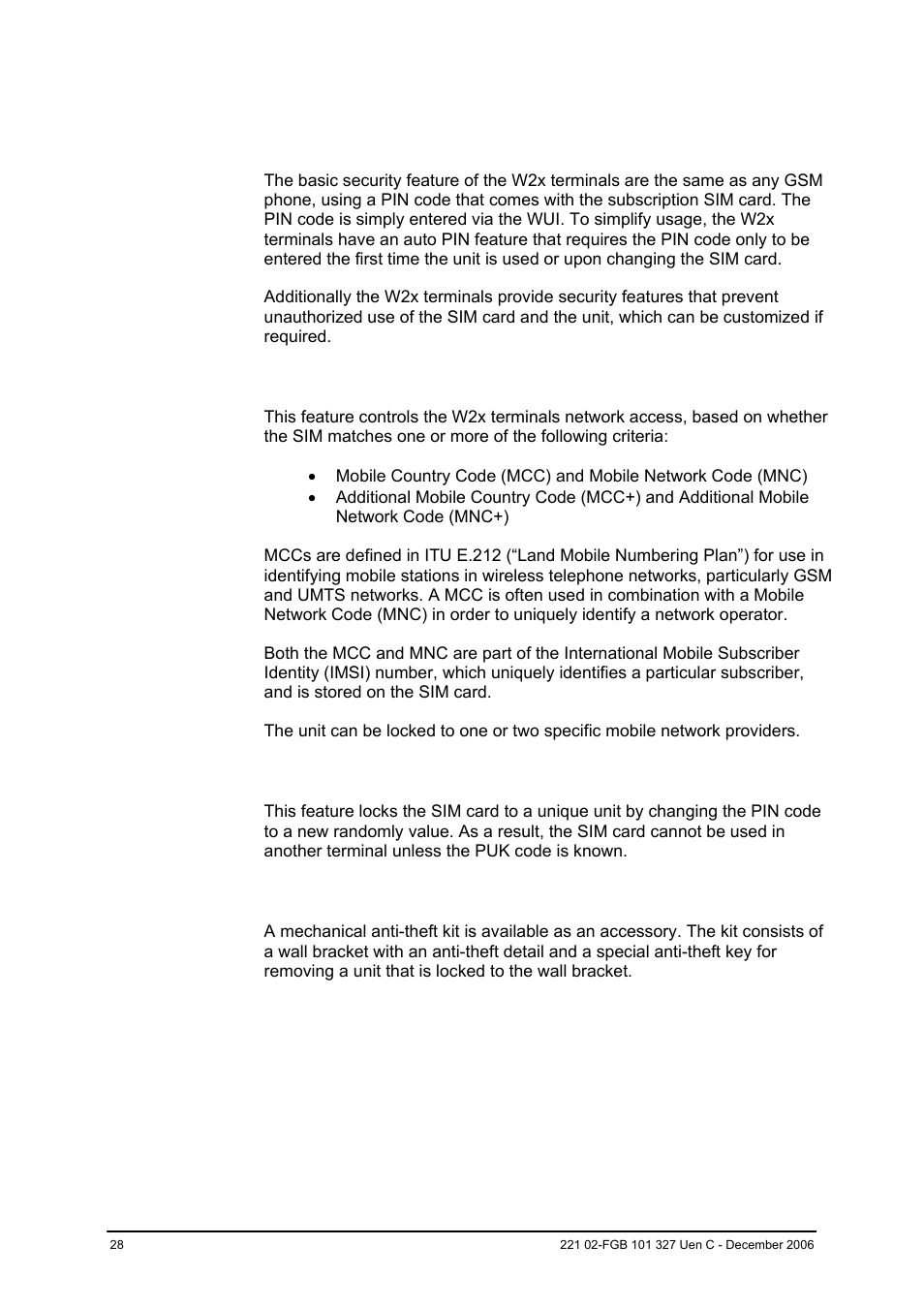 8 security, 1 operator lock, 2 pin lock | 3 mechanical anti-theft kit | Ericsson W2x Series User Manual | Page 28 / 33