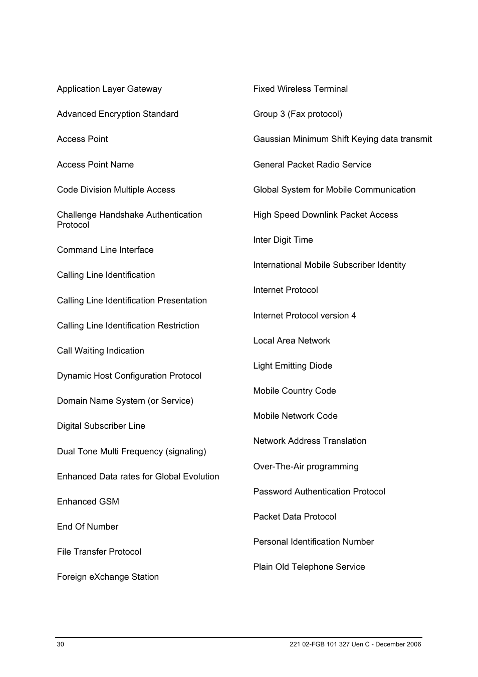 10 acronyms and abbreviations | Ericsson W2x Series User Manual | Page 30 / 33