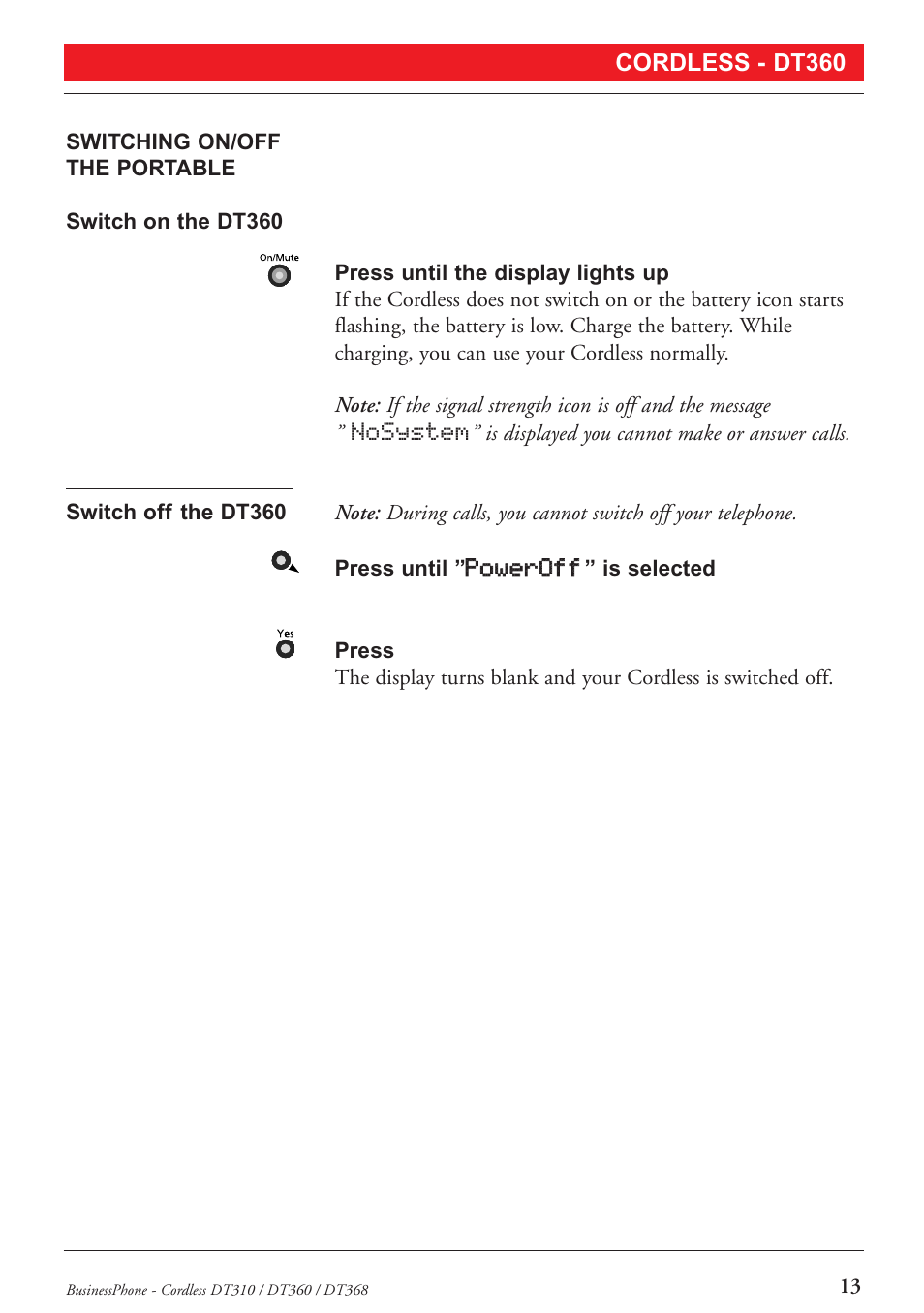 Cordless - dt360 | Ericsson DT368 User Manual | Page 13 / 84