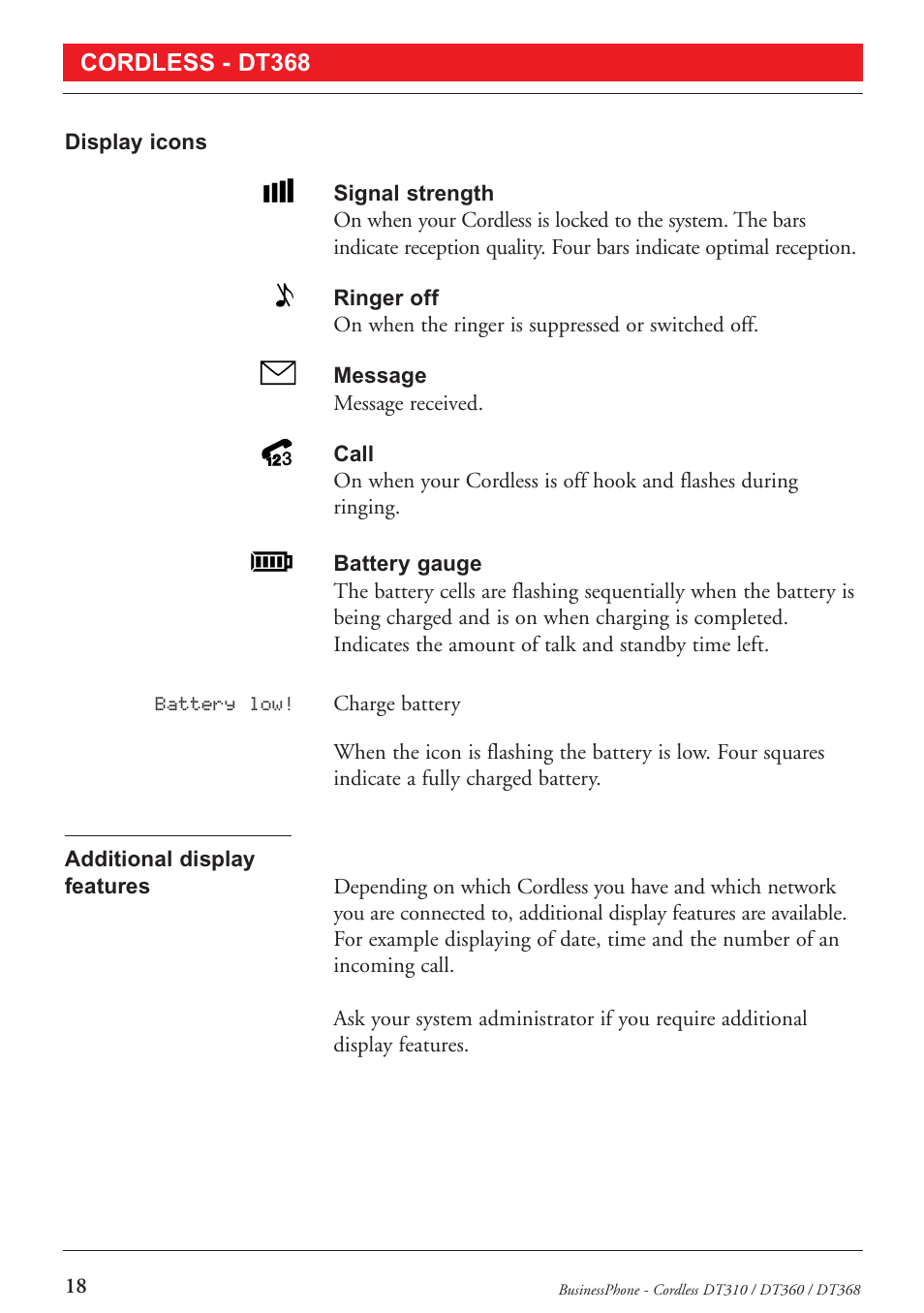 Cordless - dt368 | Ericsson DT368 User Manual | Page 18 / 84