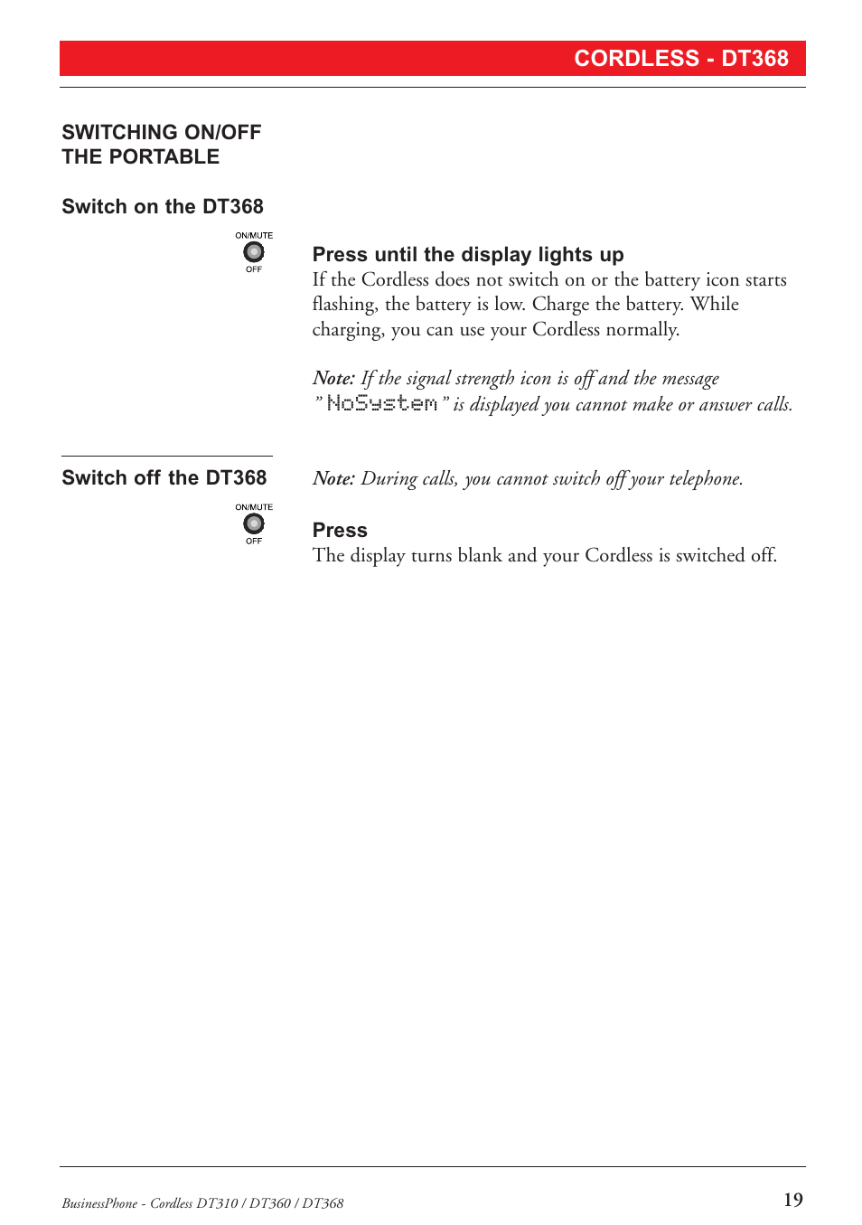 Cordless - dt368 | Ericsson DT368 User Manual | Page 19 / 84