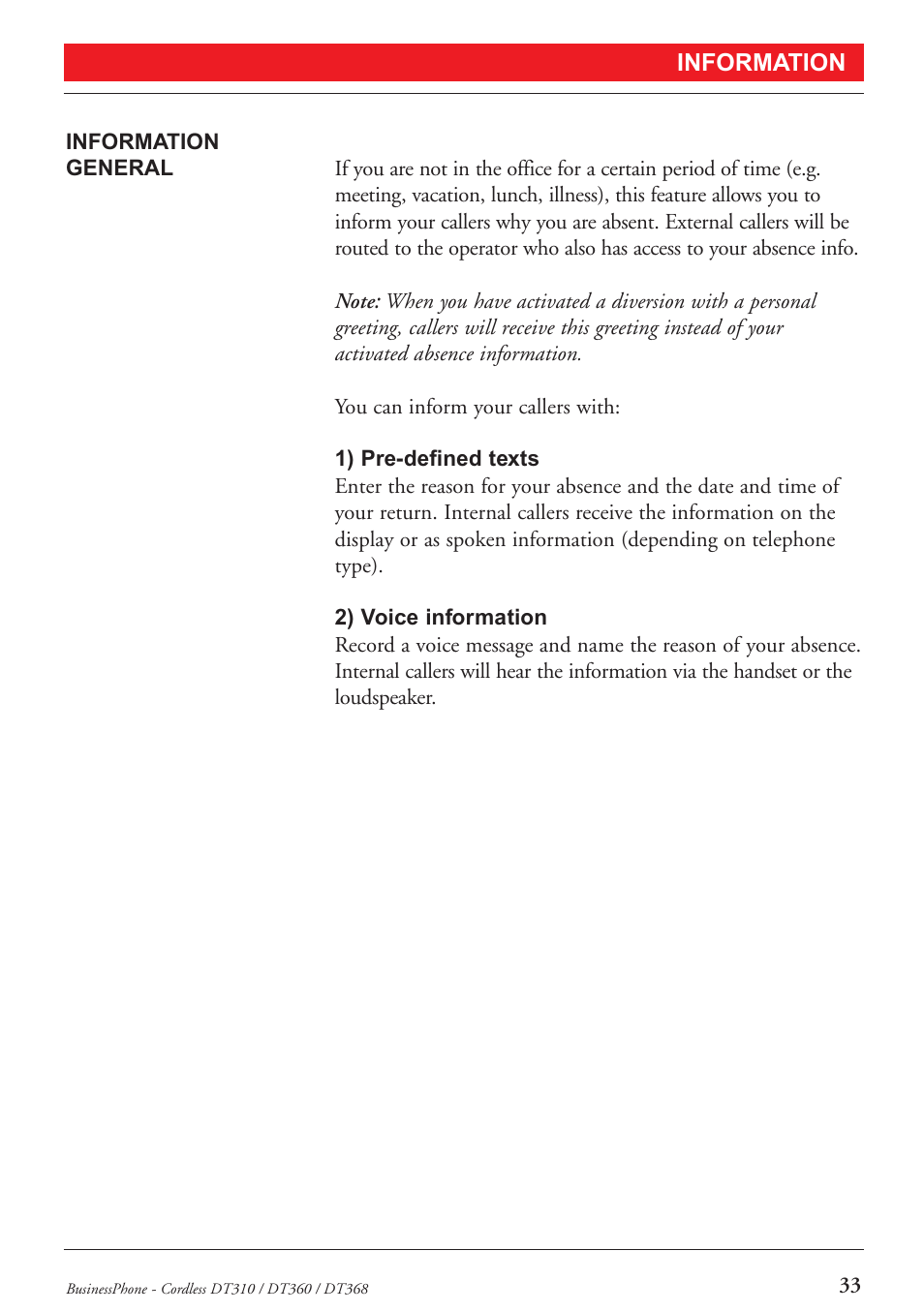 Information | Ericsson DT368 User Manual | Page 33 / 84