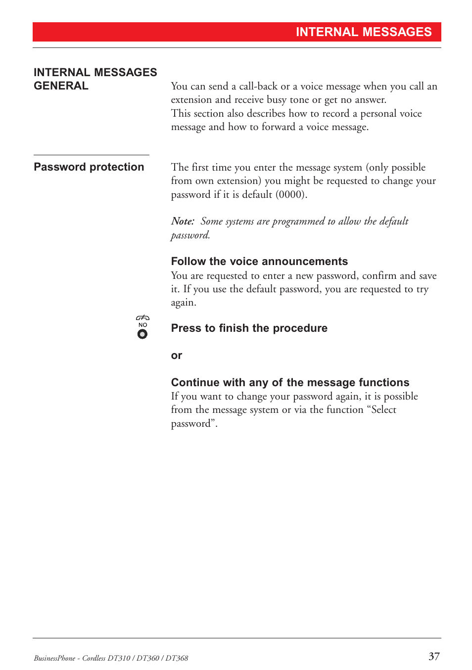 Internal messages | Ericsson DT368 User Manual | Page 37 / 84