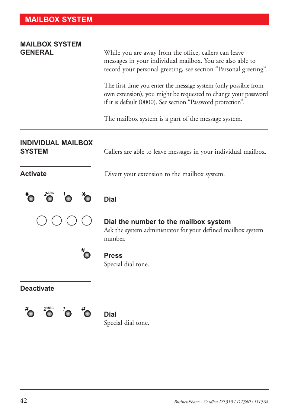 Mailbox system | Ericsson DT368 User Manual | Page 42 / 84