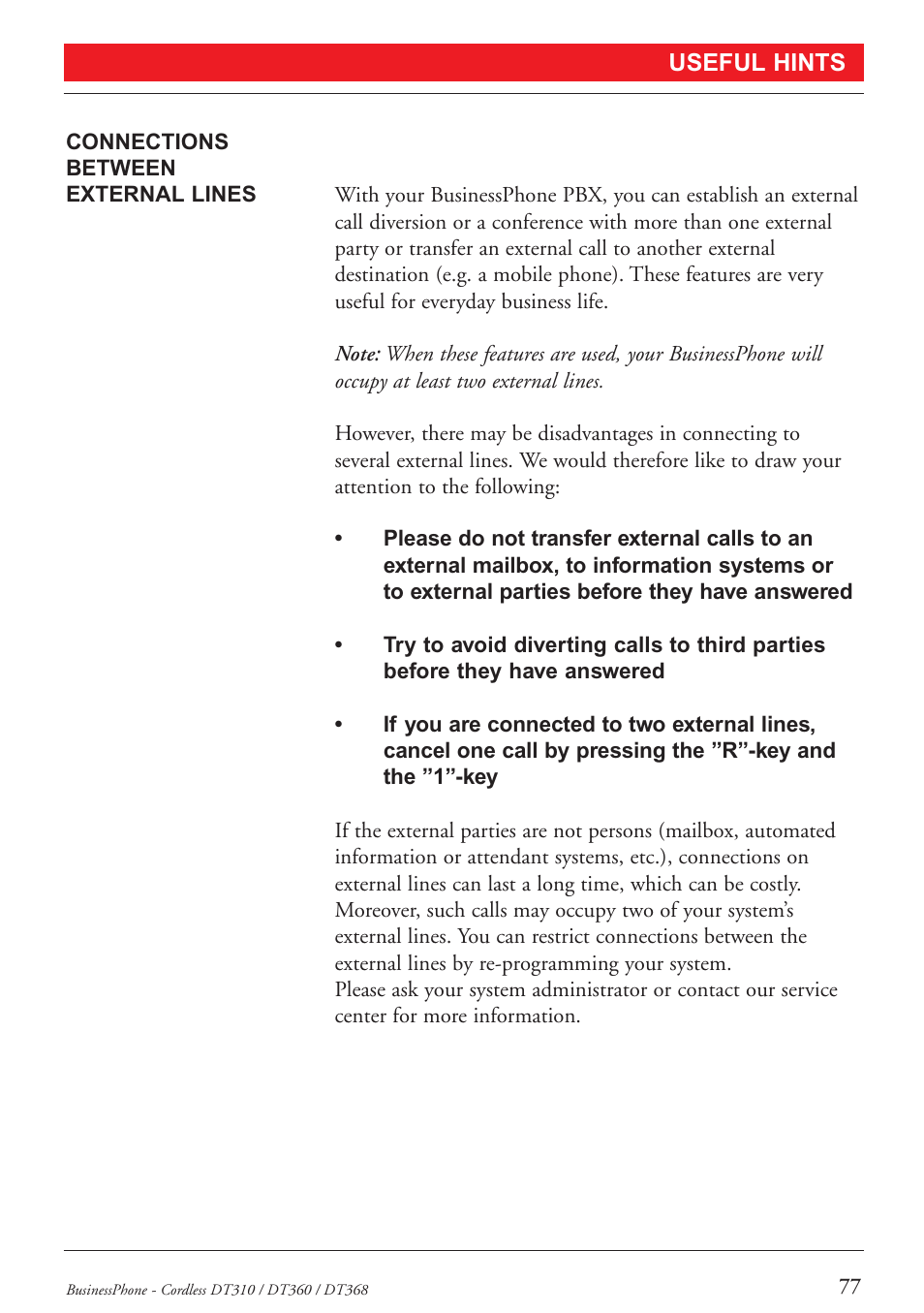 Useful hints | Ericsson DT368 User Manual | Page 77 / 84