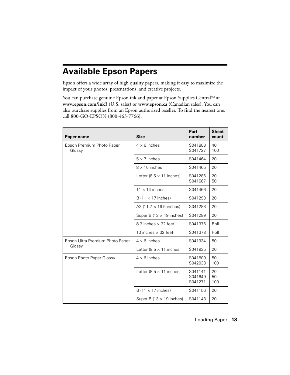 Available epson papers | Ericsson PHOTO R1900 User Manual | Page 13 / 52
