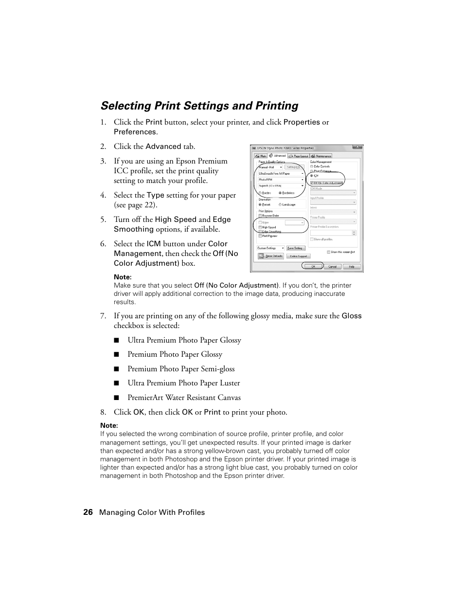 Selecting print settings and printing | Ericsson PHOTO R1900 User Manual | Page 26 / 52
