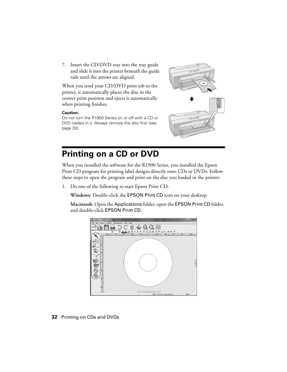 Printing on a cd or dvd | Ericsson PHOTO R1900 User Manual | Page 32 / 52