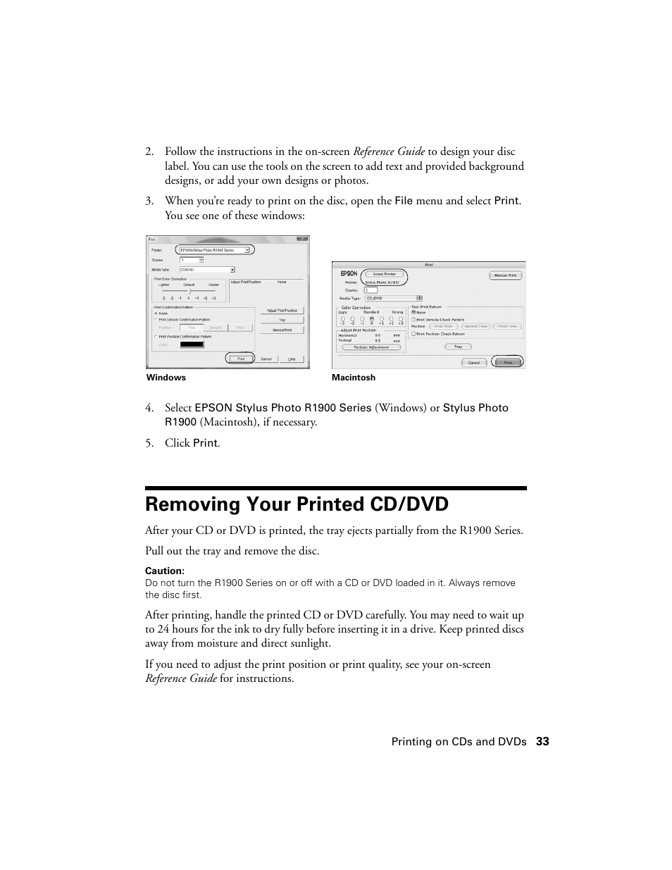 Removing your printed cd/dvd | Ericsson PHOTO R1900 User Manual | Page 33 / 52